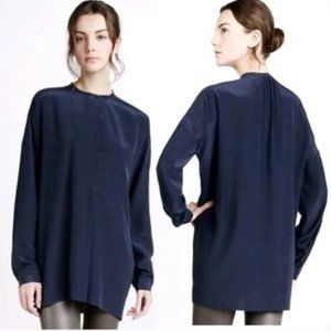 Vince Navy Oversized Silk Long Sleeve Blouse Tunic